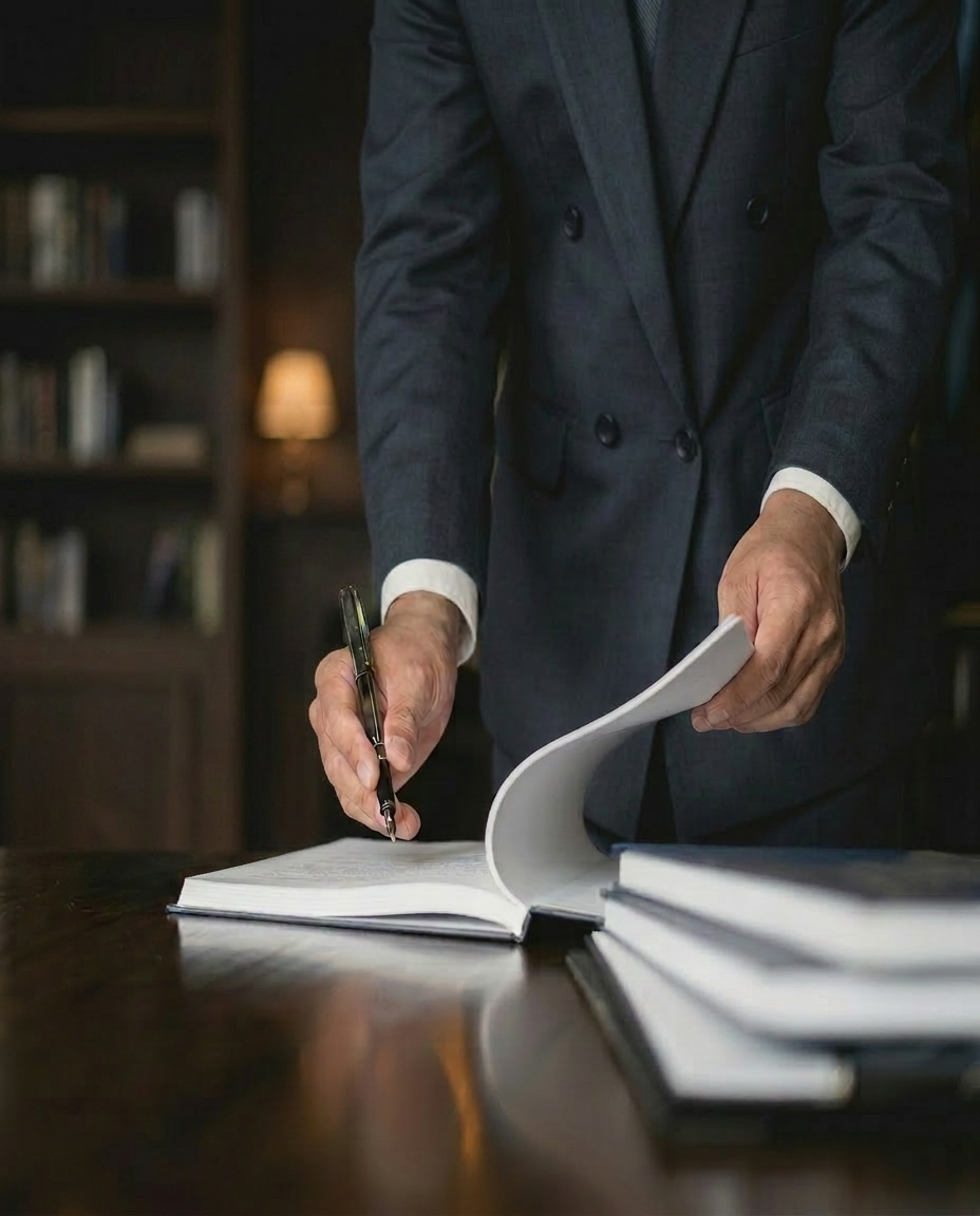 Organized claim documents, a pen, and reference books on a wooden desk—signaling careful preparation and guidance.